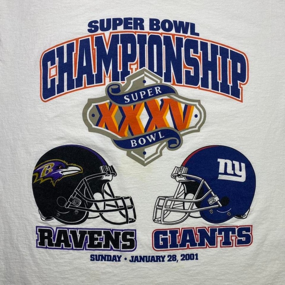 Vintage 2000s 2001 Super Bowl New York Giants vs Baltimore Ravens football shirt